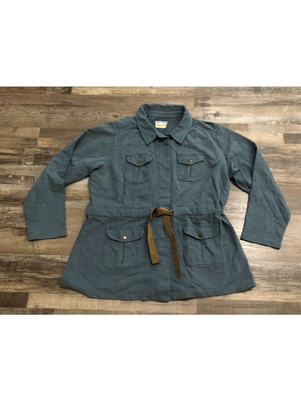 Cabela's Womens 2XL Blue Snap Up Belted Utility Jacket Cotton